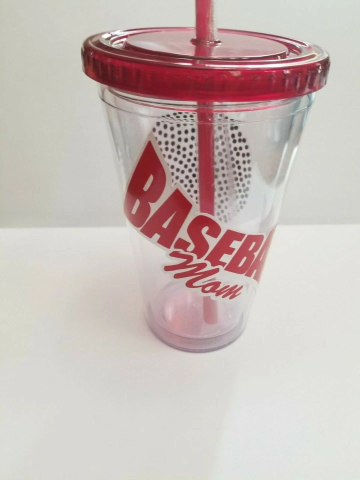 Decalque vermelho branco azul copo viagem mãe beisebol strass - Imagem 3 de 4