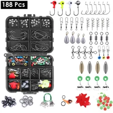 188pcs Fishing Accessories Kit set with Tackle Box Pliers Jig Hooks Swivels