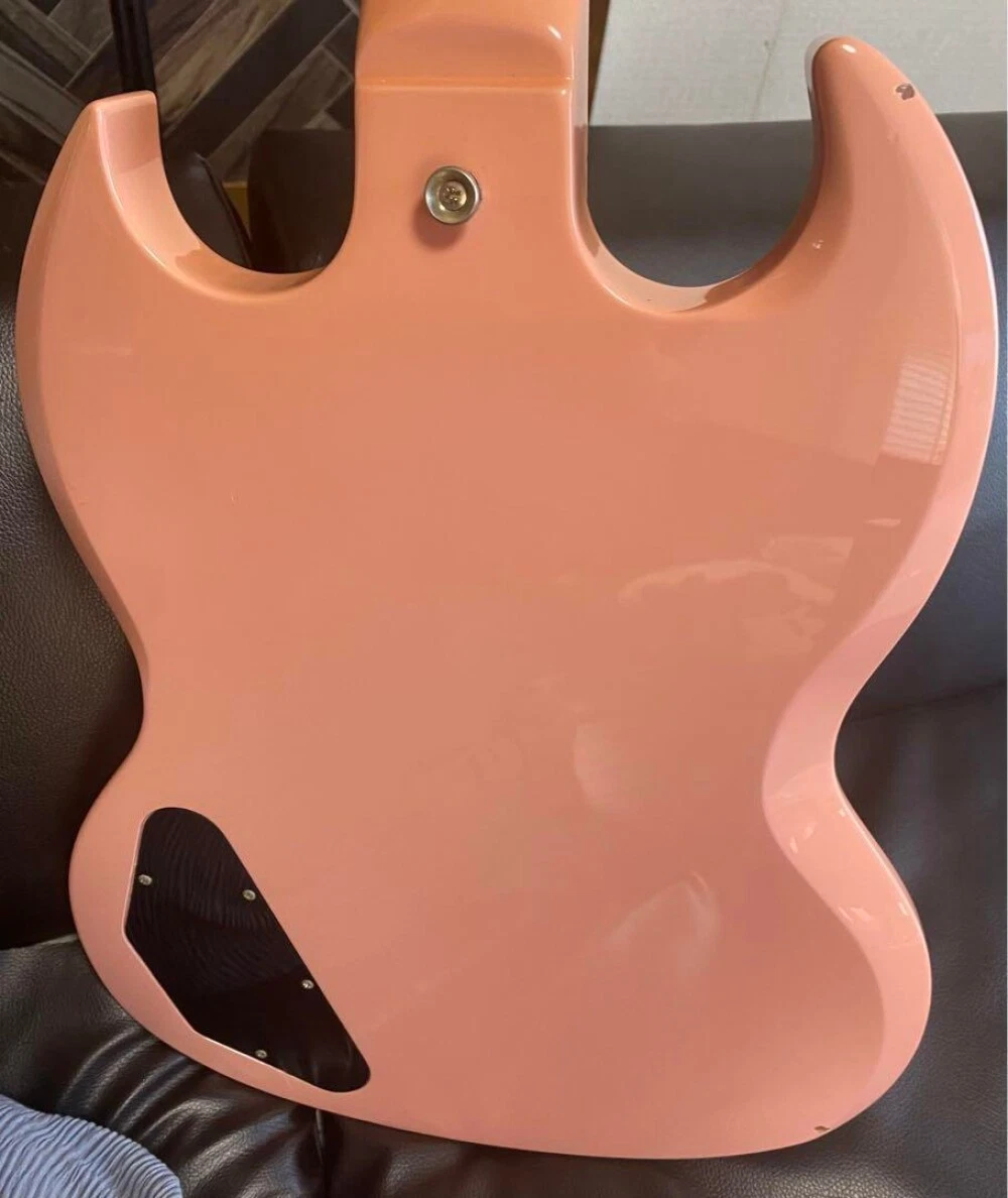 Burny by Fernandes PEB-65 SG Electric Bass Guitar Pink with Soft