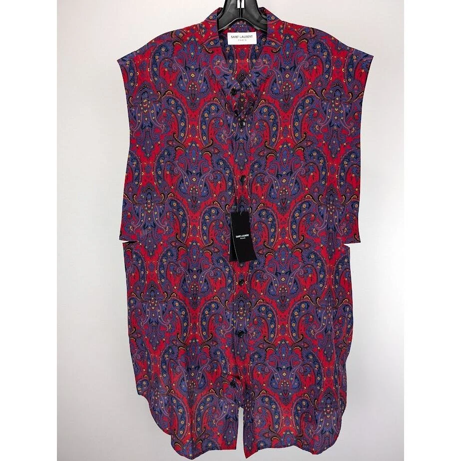 SAINT LAURENT (YSL) Camicia senza maniche Saint Laurent Paris Chemise Sans Manches in seta nuova con etichette 42