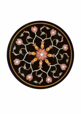 18'' Black Marble Coffee Center Table Top Stone Handmade Inlay Arts Home