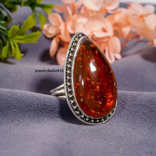 Amber Ring Gemstone Solid 925 Sterling Silver Beautiful Pretty Ring MK*KP-72 - Picture 3 of 8