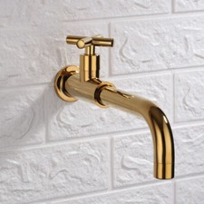 Wall Mounted Single Cold Gold Basin Faucet 304 Stainless steel Cross Handle Tap