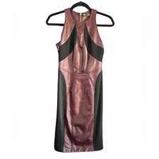 Gianni Versace leather knee length burgundy red plum mini sexy dress size 36