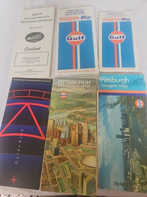 Vintage Collector's Lot Of 6 Pittsurgh Maps & Airport Guide, U.S. & Eastern Map 