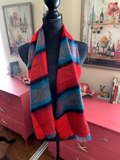 Vibrant Red, Teal, Black Plaid Scarf Soft Acrylic Made in France Specialty House