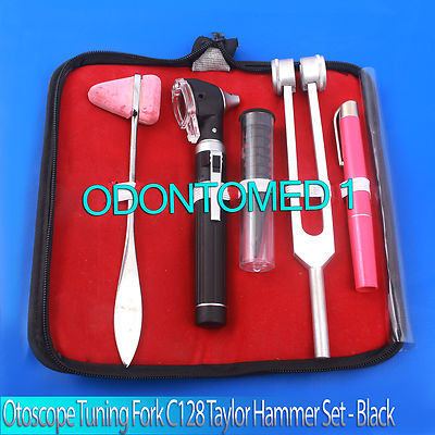 FIBER OPTIC Otoscope Tuning Fork C128 Taylor Hammer Diagnostic SET BLACK DG-01