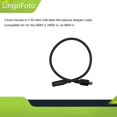 3.5mm Female to 5 Pin Mini USB Male Microphone Adapter Cable for GoPro Hero 3,3+