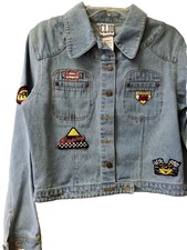 Two Pc Grand Prix Type Blue Jean Jacket Size 10 T Shirt Size L Auto Patches Nwt