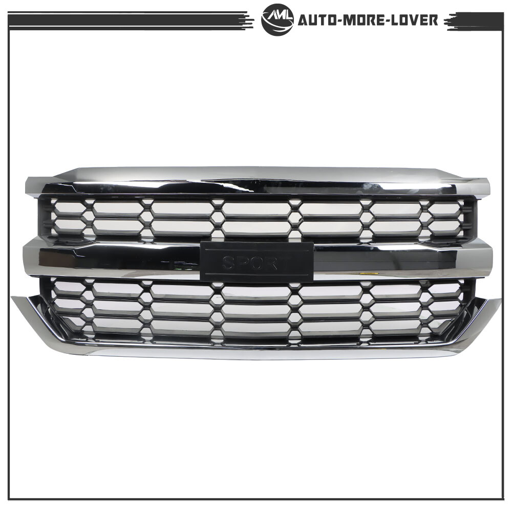 Front Upper Honeycomb Grille For 2016-2019 Chevy Silverado 1500 – Chrome & Black