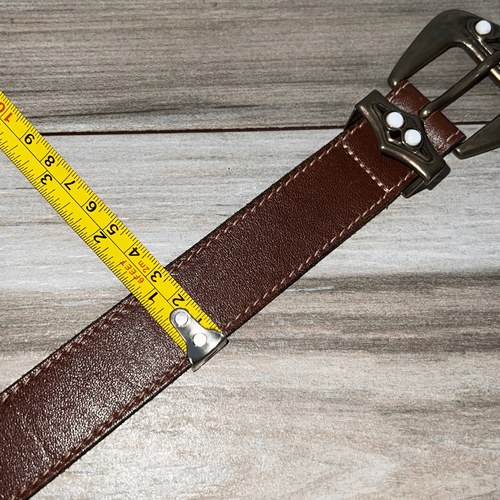 Leather belt woman’s size medium brown leather gold buckle embellished with bead - Picture 6 of 10