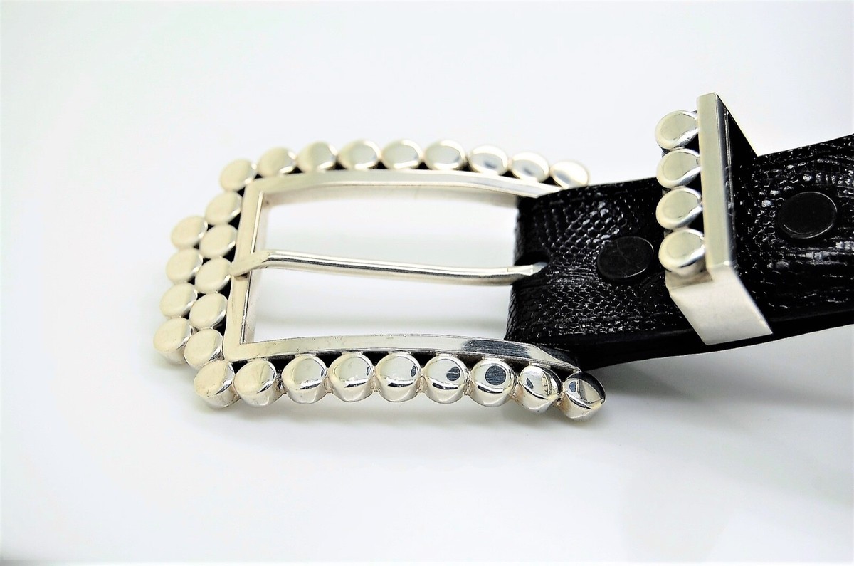 Pat Areias Sterling Silver .925 Lizard Belt 30 PAT AREIAS STERLING SILVER BELT BUCKLE BLACK LIZARD BELT 30  main image 4