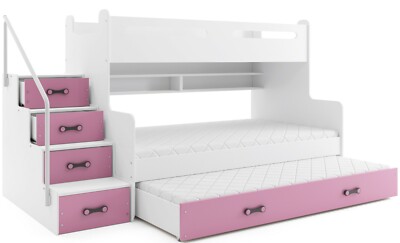 Interbeds Etagenbett MAX 3 für drei Kinder 200x80cm und 200x120cm + 3 Matratzen