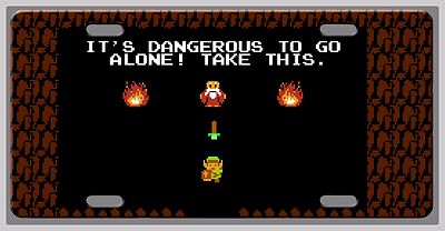 L@@K! 8 bit Zelda - Its Dangerous to Go Alone License Plate - Link