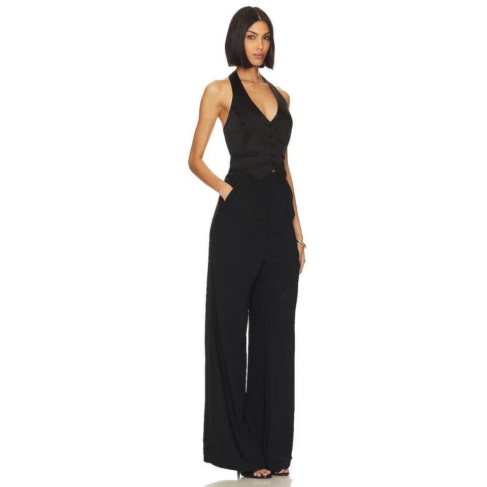 Amanda Uprichard Satin Isadore Jumpsuit in Black NWOT Size XS eBay