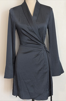 Mango Knee Length Wrap Dress Long Bell Sleeve Size 4