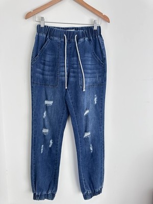 Indigo Thread Co Womens Small Stretchy Pull On Waist Pocket Cuffed Ankle Jeans