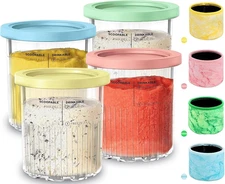 For Ninja Creami Deluxe 24OZ Pints and Lids 4 Pack with Neoprene Sleeve,Family I