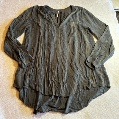Free People Shibori Magic Gray Striped Tunic Shirt Top Women's Small Long Sleeve