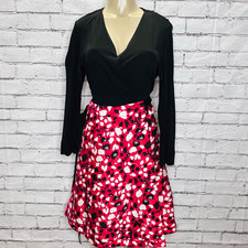 Diane Von Furstenberg Womens Black Red White Animal Print Wrap Dress Size 14