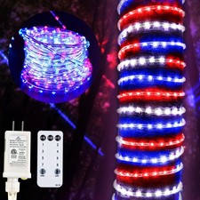 Patriotic 100ft LED Rope Lights - 1200 Red, White  Blue Outdoor Decorations, 8