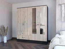 [New]Armoire Ron，Bedroom，Black / Light Gray