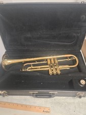 vintage trumpet with hard case, pan american, elkhart, IN, rough shape