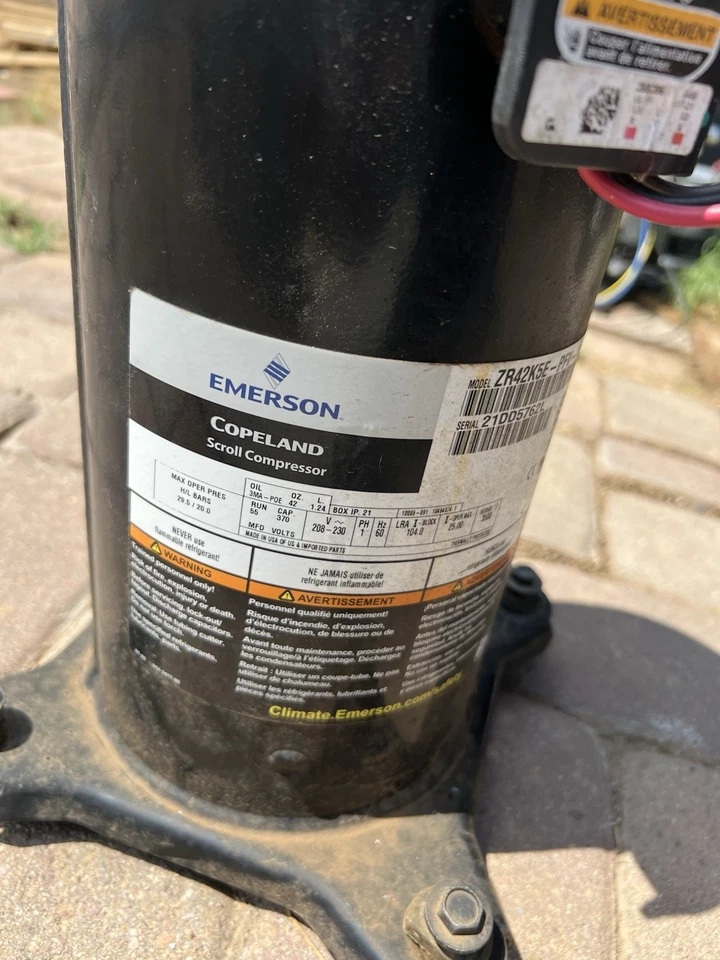 COPELAND SCROLL COMPRESSOR model  ZR42K5E-PFV-130 year 2021- 220v single ph - Image 2 of 4