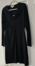 MICHAEL KORS Women's Black O-ring Long Sleeve Short Sheath Dress  Used