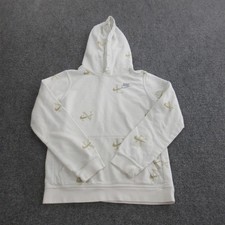 Nike Hoodie Youth Medium White Allover Logo Swoosh Pullover Fleece Sweatshirt