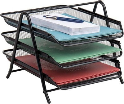 Mind Reader 3-Tier Paper Tray, Desktop Organizer, File Storage, Black 