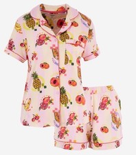 CHELSEA PEERS Pink Striped & Fruit Patterned Pyjama Set Brand New Size 14 uk