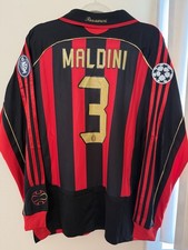 Camiseta de fútbol Adidas AC Milan Maldini #3 negra/roja UEFA Champions League mediana