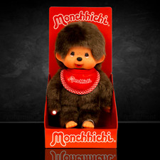 8" Large Monchhichi Doll - Classic Boy, Red Bib - Authentic Monkey Plush, NWT
