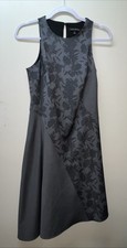 Banana Republic Sz 0 Sleeveless Bias Cut Dress Wool Blend Gray Floral A-Line