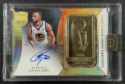STEPHEN CURRY 2021-22 EMINENCE LARRY O'BRIEN TROPHY 14K KARAT GOLD BAR AUTO 2/3