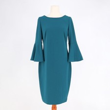 CALVIN KLEIN Belle Sleeve Roundneck Shift Dress Solid Teal Blue Size 8