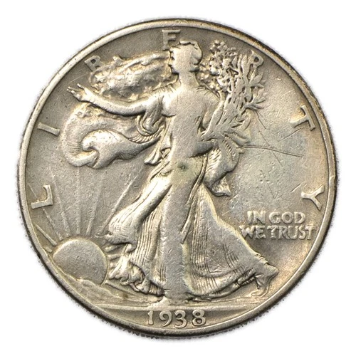 1938 D Denver Walking Liberty Silver Half 50c Fine FN F+ Cleaned Details
