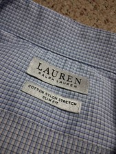 Ralph Lauren Mens Classic Fit Non Iron Stretch Blue Check Dress Shirt Size XL