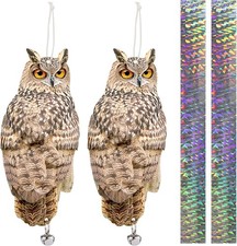 Lifreer 2PCS Reflective Bird Scarer Devices Owl Hanging Decoration Fake Control