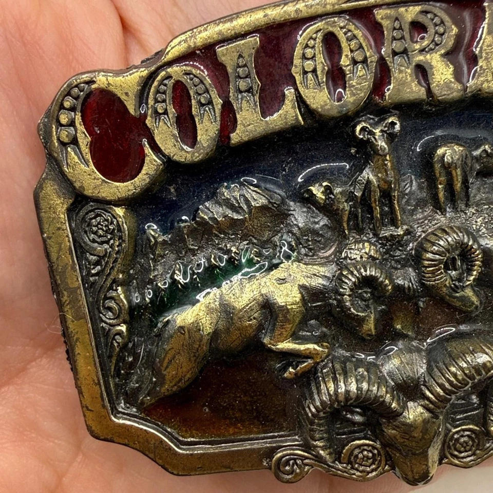 Vintage Great American Buckle Co Colorado Belt 1983 Gold Tone Rams Collectible - Image 2 of 4