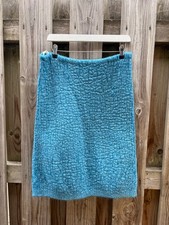 PRADA F/W 2021 Teal Blue Wrinkled Wool-Mohair Knitted Midi Skirt UK 12 ETB2362