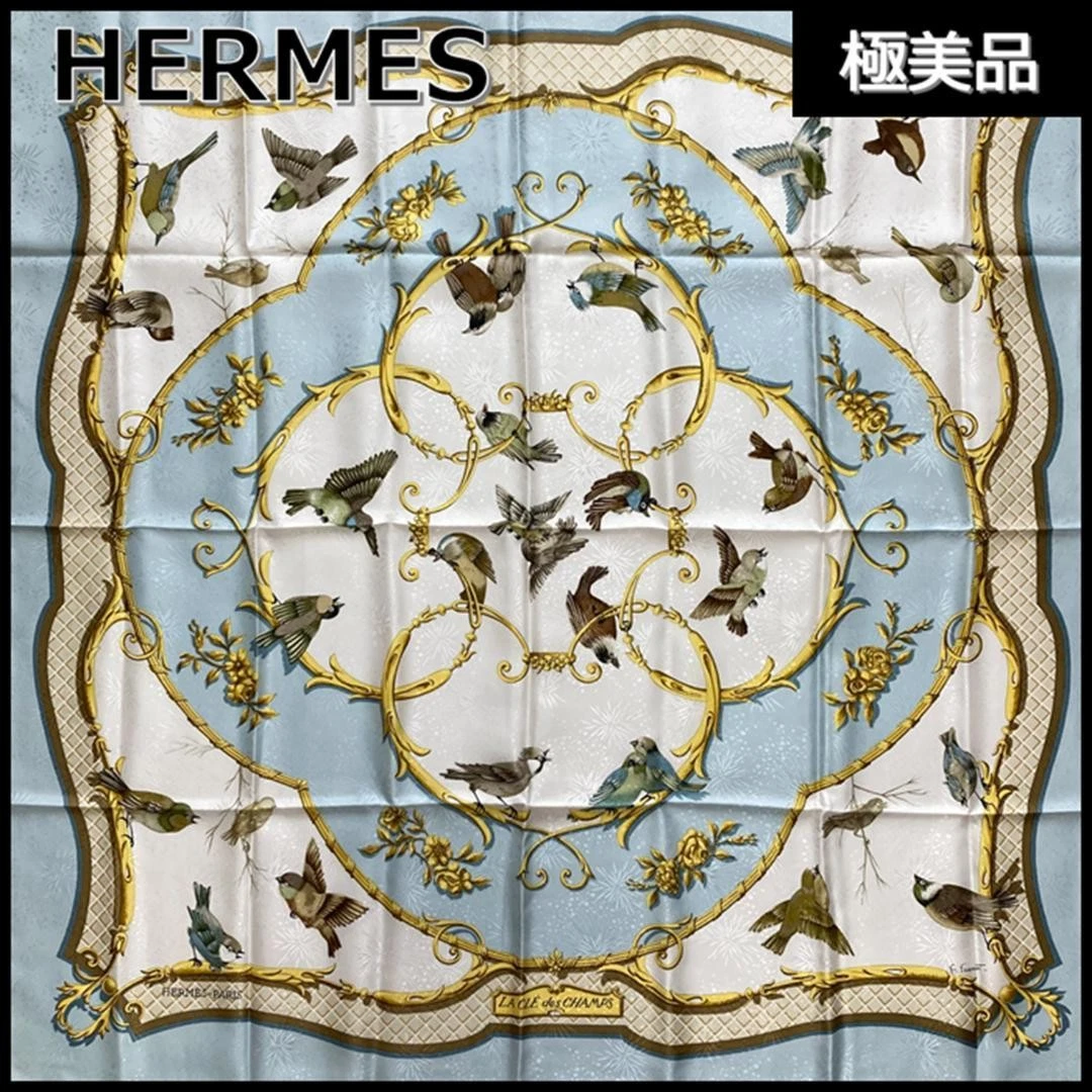 Hermes — HERMES Carre 90 LA CLE des CHAMPS Silk Scarf Blue Multicolor 35in SR1661