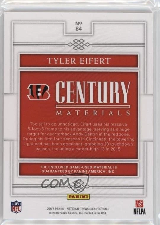 2017 Panini National Treasures Century Materials Prime /49 Tyler Eifert #84 - Image 2 of 2
