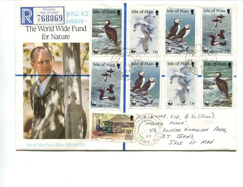 Isle of Man 1989 World Wildlife Fund FDC registered Colby