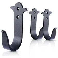 Decorative Iron Hooks, Black Wall Mounted Hooks Heavy Duty Rustic Black 3 Pack
