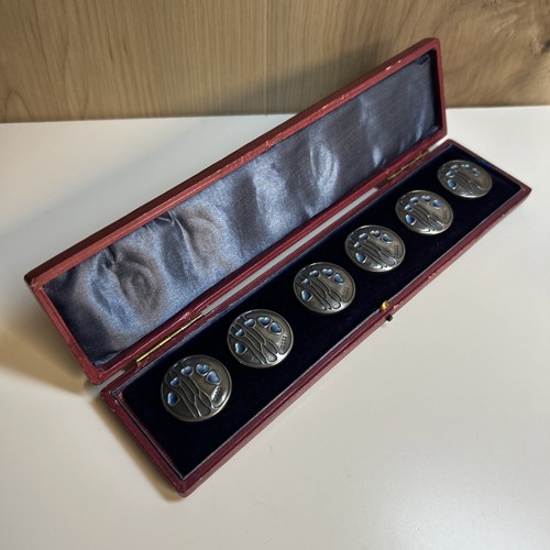 Rare Theodor Fahrner Cased Set of 6 - 950 Silver Enamel Buttons Murrle Bennett