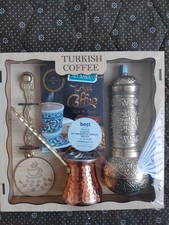 ALI BABA Turkish Coffee Set | 100g Coffee+1 Grinder+1 Copper Pot in Wooden Box |