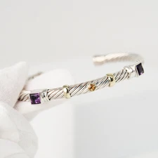 David Yurman Renaissance Citrine Amethyst Cable Bracelet 14K 585 Gold 925 Silver