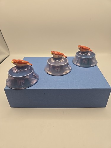 3 Piece Noritake Orange Bird/Blue Bowl Salt Dips, Japan, Used, Great Condition - Picture 2 of 11